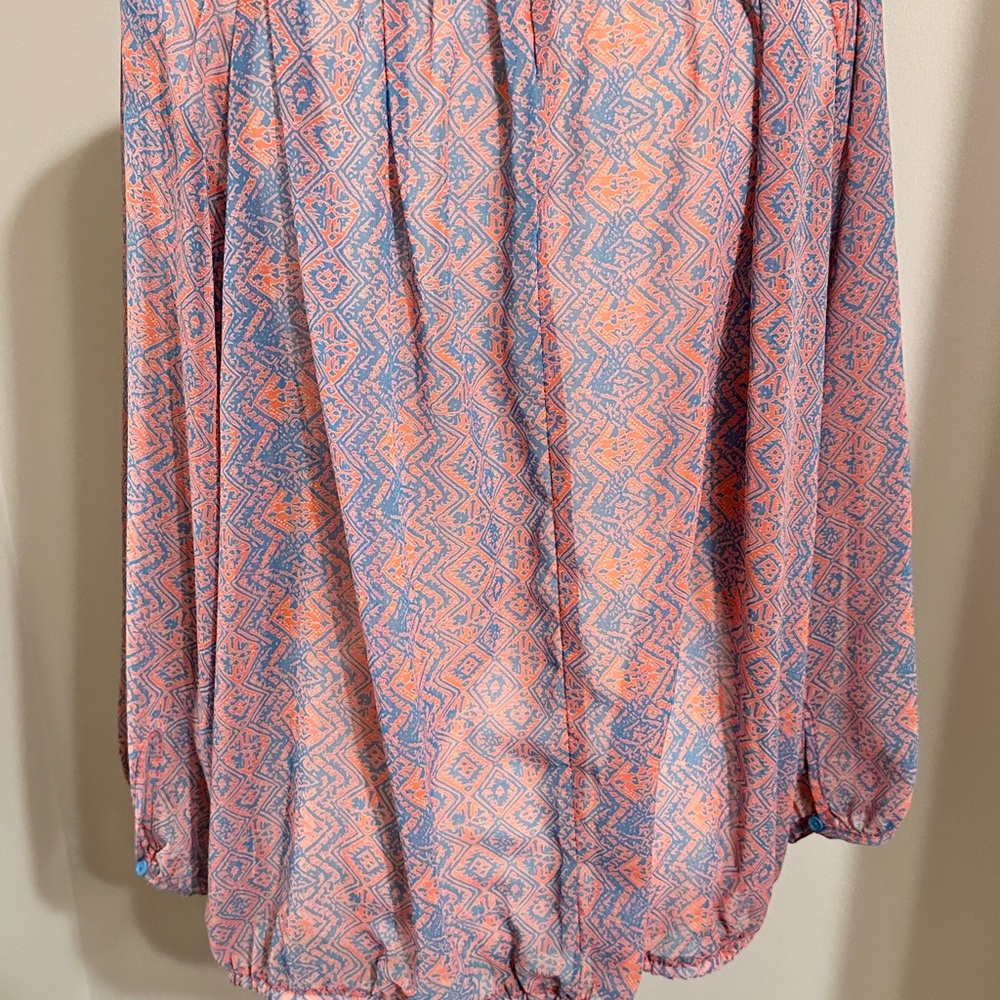 EUC Olivia Moon Orange & Blue Sheer Boho Blouse from Nordstroms. SZ: M 🧡💙 - Picture 4 of 6